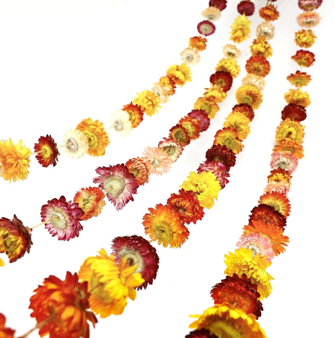 6.6 ft Dried Flower Garland – Real Daisy & Sunflower Chain with 42 Colorful Flower Heads for Boho Home, Wedding, Party, Wall Hanging, Bridal & Window Décor